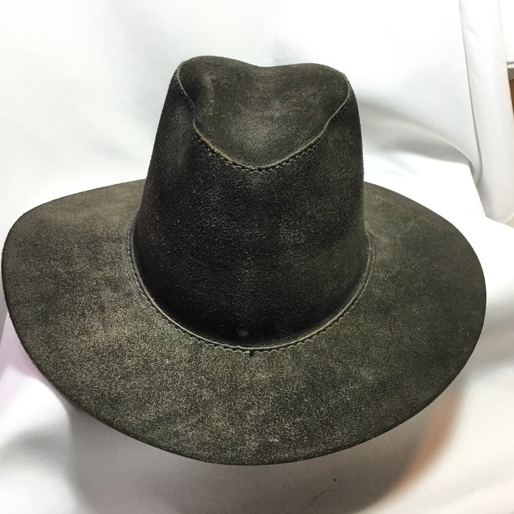 San Zeno Leather Hat Fedora Cowboy Size Medium Approx 21.5" Black Vintage
